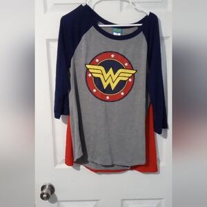 Gray and Blue Long Sleeve Tee with Superhero Design